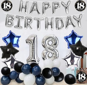 Zestaw 18 nastka srebrna 45szt Balony 18 urodziny