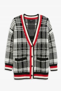 MODNY SWETER MONKI CZERWONY XS 34 S KRATKA GUZIKI