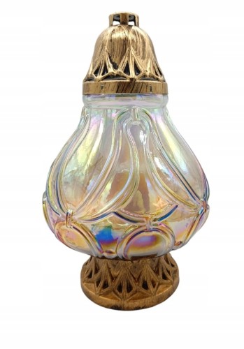 Znicz-vintage-bursztynowy-lampion-duza-banka-znicz-Wazon-Teczowe-szklo-35cm palutka luks znicze.jpg
