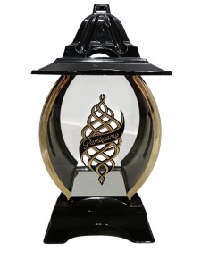 Elegancki CZARNY ZNICZ LAMPION PAMIĘTAMY Srebrny ornament pamiętamy 35cm